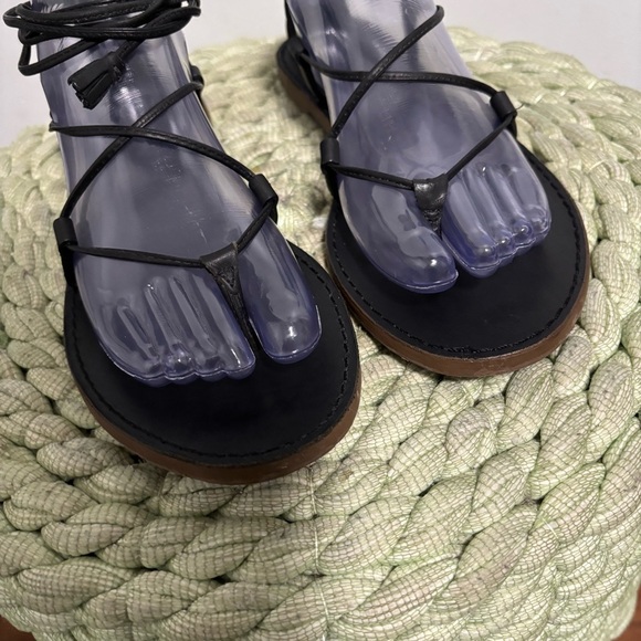 Madewell The Boardwalk Matte Black Leather Lace-Up Flat Sandal Size 9.5 - Picture 6 of 11